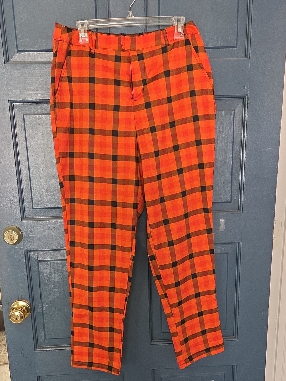 Hot Topic High Rise Orange Plaid Trousers